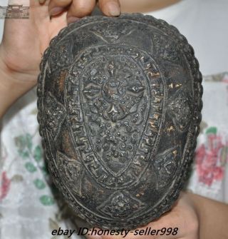 Rare Old Tibet buddhism silver Skull head Eight treasures Bowl Kapala Skull Cup 4