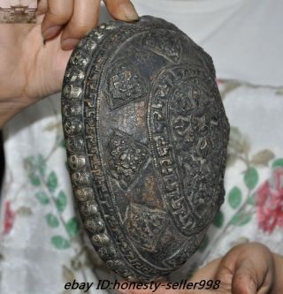 Rare Old Tibet buddhism silver Skull head Eight treasures Bowl Kapala Skull Cup 6