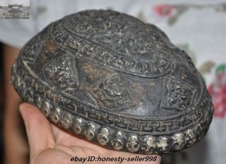 Rare Old Tibet buddhism silver Skull head Eight treasures Bowl Kapala Skull Cup 8