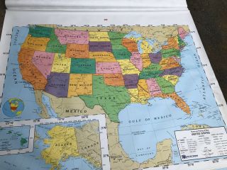 Nystrom Pull Down America Map Globe Usa School Mcnally Vtg Classroom World Wall
