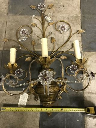 Vintage French Gold Gilt Crystal Wall Sconce