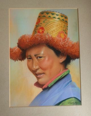 Goray Douglas (1920 - 1976) Fine Pastel Portrait Of A Tibetan Woman