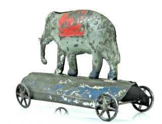 Vintage 1880 ' s George Brown Hand Painted Tin Elephant Platform Pull Toy 3
