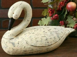 Primitive Country Large White Goose Bent Neck Duck Swan Decoy Figurine Resin