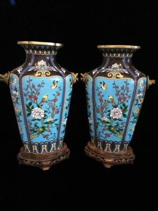 Fabulous Large Antique Matching Pair Chinese Bronze Cloisonne Vases