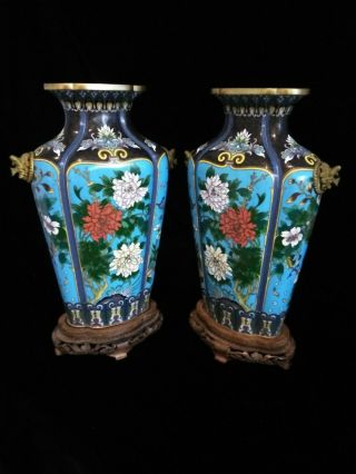 Fabulous Large Antique Matching Pair Chinese Bronze Cloisonne Vases 2