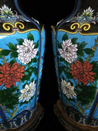 Fabulous Large Antique Matching Pair Chinese Bronze Cloisonne Vases 7