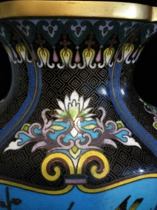 Fabulous Large Antique Matching Pair Chinese Bronze Cloisonne Vases 8