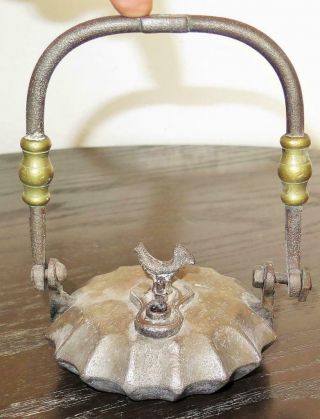19th Century French Cast Iron Miners Oil Lamp W/ Rooster Finial
