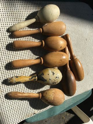 8 Primitive Wooden Darning Egg Tools From 6” To 5 1/2”