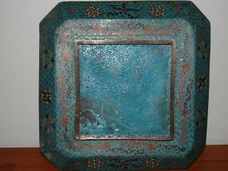 Fine Old Antique Chinese Cloisonne Enamel Square Bronze Tray Plaque BIG 13.  5 