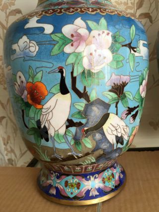 Vintage Chinese Cloisonne Crane Vases Flowers 12 1/2 