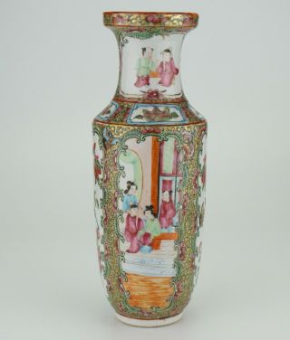 Antique Chinese Canton Famille Rose Porcelain Rouleau Vase 19th C Perfect Condit