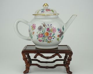 Fine Antique Chinese Famille Rose Porcelain Flower Teapot & Lid 18thc Yongzheng
