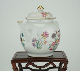 FINE Antique Chinese Famille Rose Porcelain Flower Teapot & Lid 18thC YONGZHENG 3