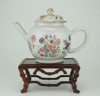 FINE Antique Chinese Famille Rose Porcelain Flower Teapot & Lid 18thC YONGZHENG 4