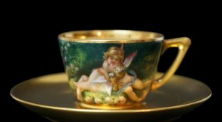 Incredible Hand Painted Dresden Porcelain Demitasse Cup And Saucer Putti Angels
