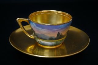 Incredible Hand Painted Dresden Porcelain Demitasse Cup and Saucer Putti Angels 4
