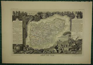 1856 Map France Department Du Var Draguignan Brignolles Grasse Toulon