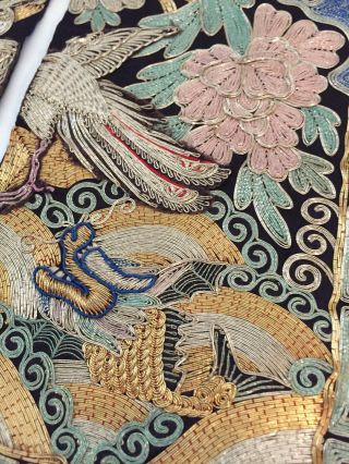 Antique Chinese Silk Robe Rank Badge Panel Gold Embroidery Bird Flowers Military 3