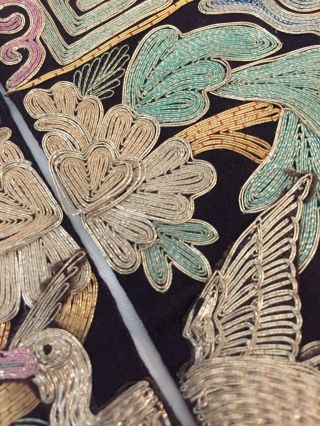 Antique Chinese Silk Robe Rank Badge Panel Gold Embroidery Bird Flowers Military 6