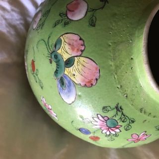 Antique Chinese GINGER JAR VASE Green Floral PAINTING & COLORS 11