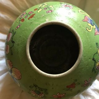 Antique Chinese GINGER JAR VASE Green Floral PAINTING & COLORS 7