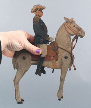 Antique circa - 1900 Painted Folk Art Wood Toy,  Military General & Horse 10