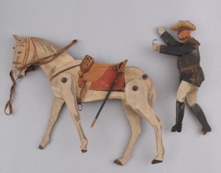 Antique circa - 1900 Painted Folk Art Wood Toy,  Military General & Horse 11