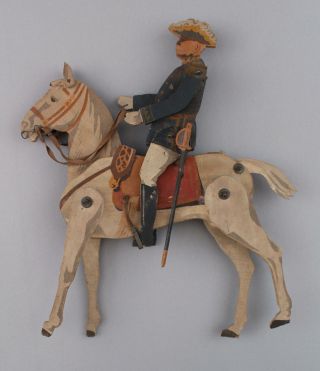 Antique circa - 1900 Painted Folk Art Wood Toy,  Military General & Horse 2