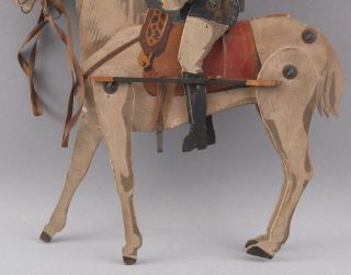 Antique circa - 1900 Painted Folk Art Wood Toy,  Military General & Horse 4