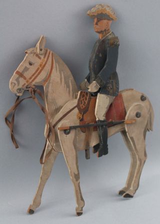 Antique circa - 1900 Painted Folk Art Wood Toy,  Military General & Horse 6