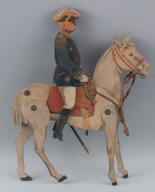 Antique circa - 1900 Painted Folk Art Wood Toy,  Military General & Horse 7