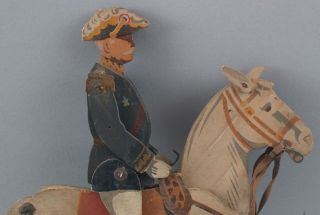 Antique circa - 1900 Painted Folk Art Wood Toy,  Military General & Horse 8