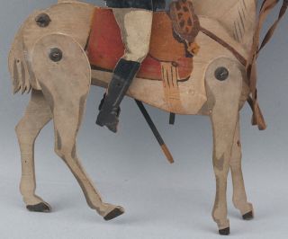 Antique circa - 1900 Painted Folk Art Wood Toy,  Military General & Horse 9