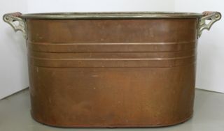 Antique Vintage Copper Wash Tub Boiler Moonshine Planter Storage Wood Handles :)