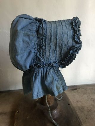 Best Early Antique Blue Child’s Handmade Bonnet 19th C Textile Aafa