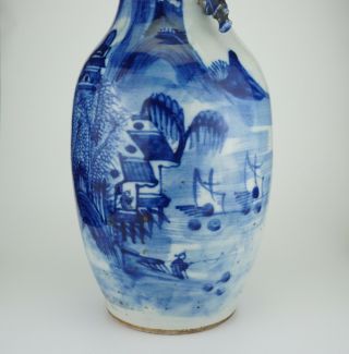 LARGE Antique Chinese Blue and White Porcelain Twin Handled Vase 19th C 44cm 10