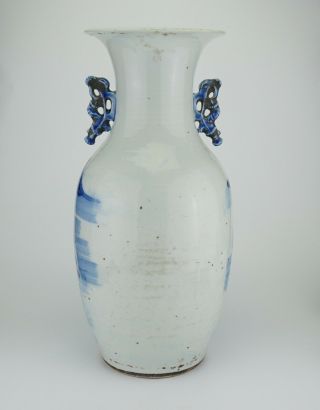 LARGE Antique Chinese Blue and White Porcelain Twin Handled Vase 19th C 44cm 5