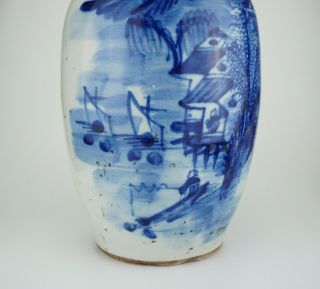 LARGE Antique Chinese Blue and White Porcelain Twin Handled Vase 19th C 44cm 8