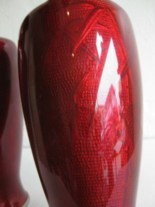 Pair Fine Old Japanese Pigeon Blood Cloisonne Enamel Ginbari Lamps Vases w/Birds 4