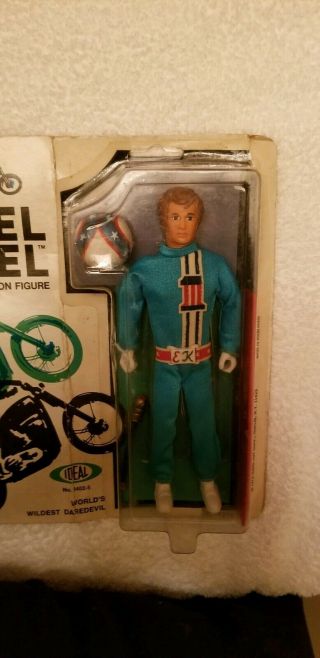 Ideal Evel Knievel 1972 Blue Suit Figure On Card Ram Helmet