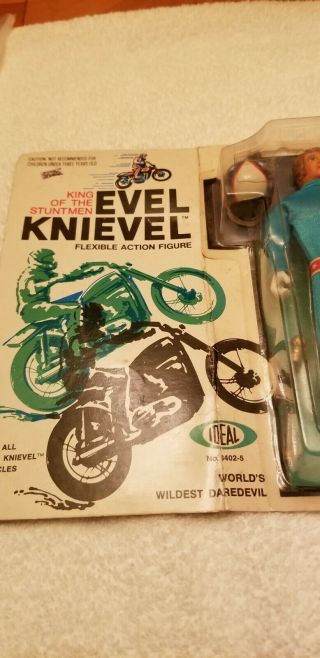Ideal Evel Knievel 1972 Blue Suit Figure On Card ram helmet 3