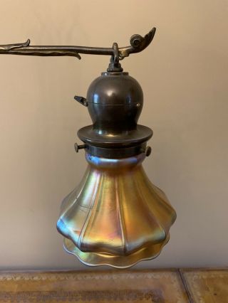 Antique Art Nouveau Arts & Crafts Mission Brass Desk Bridge Lamp Aurene Shade 10