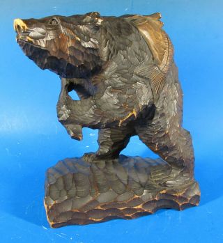 Japan Mid Century Modern Arts Crafts Mingei Hokkaido Ainu Carved Bear Salmon Yqz