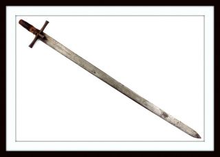 Antique Medieval Crusader Knight Style Sword Copper Inlaid Blade,  German English