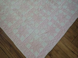 Authentic 30s Sweet Light Pink & White Star Baby Crib Quilt 49 " X 49 "