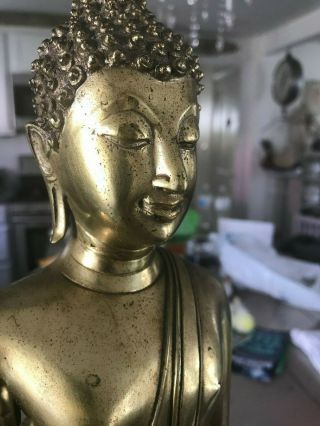 Asian Thailand Walking Gilt Bronze Buddha 18th/19th Cen.  20” Tall