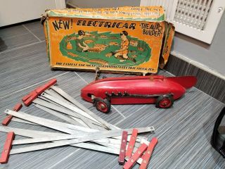 Antique Vintage Kokomo Electricar Red Toy Car W/ Rare Box Slot 1920s 1930s Metal