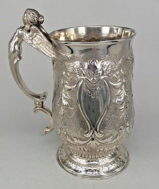 George Iii 1792 Silver Tankard Decorated With Demon Faces & Harpy Figure Handle